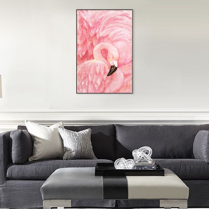Décoration murale à motif de flamant rose, peinture de Style Tropical de couleur Pastel pour salon