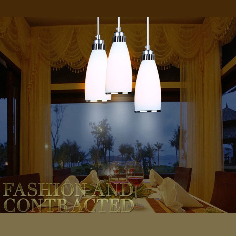 Glass Tapered Pendant Ceiling Light Minimalist Style Hanging Light Fixture in White