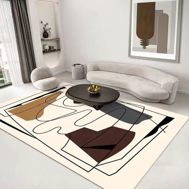 Beige Color Block Rug Polyester Casual Indoor Rug Stain Resistant Rug for Living Room