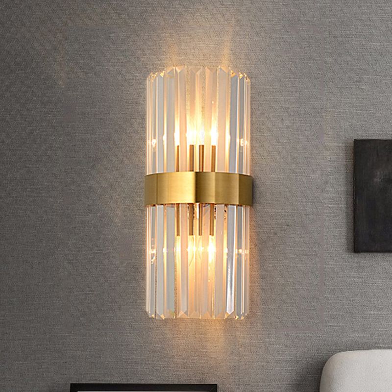 Modern Simple Style Geometric Shade Wall Sconce Metal and Glass 2 Lights Sconces in Gold Finish