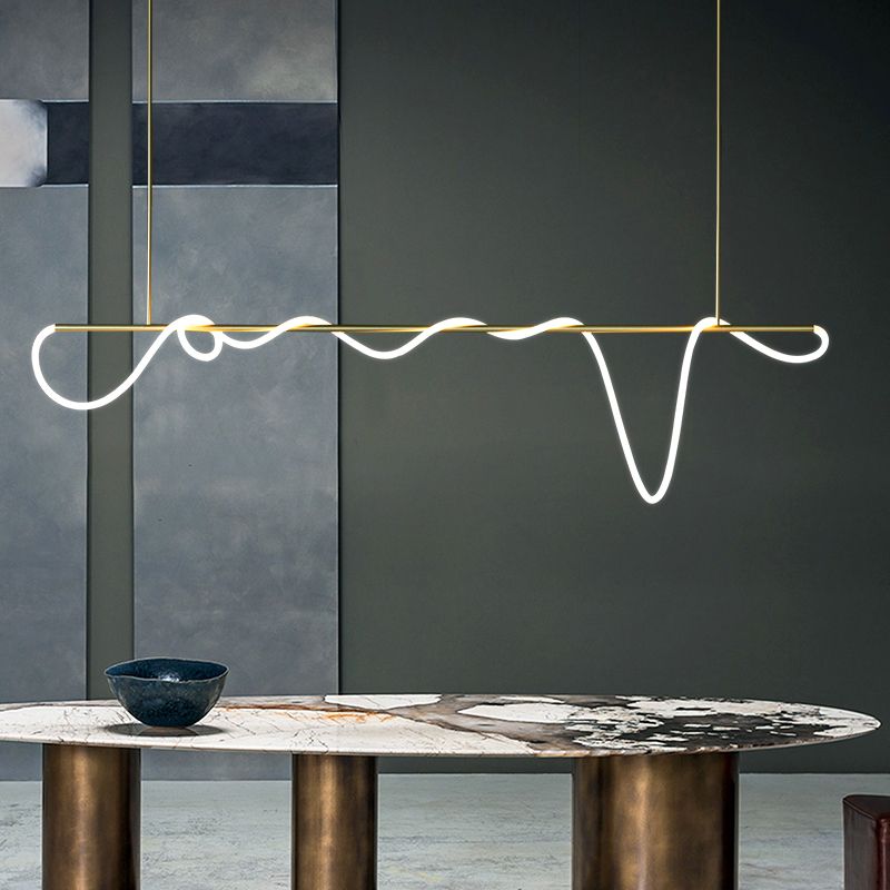 Modern Style Linear Shape Island Light Metal 1 Light Island Lighting Idea in Gold