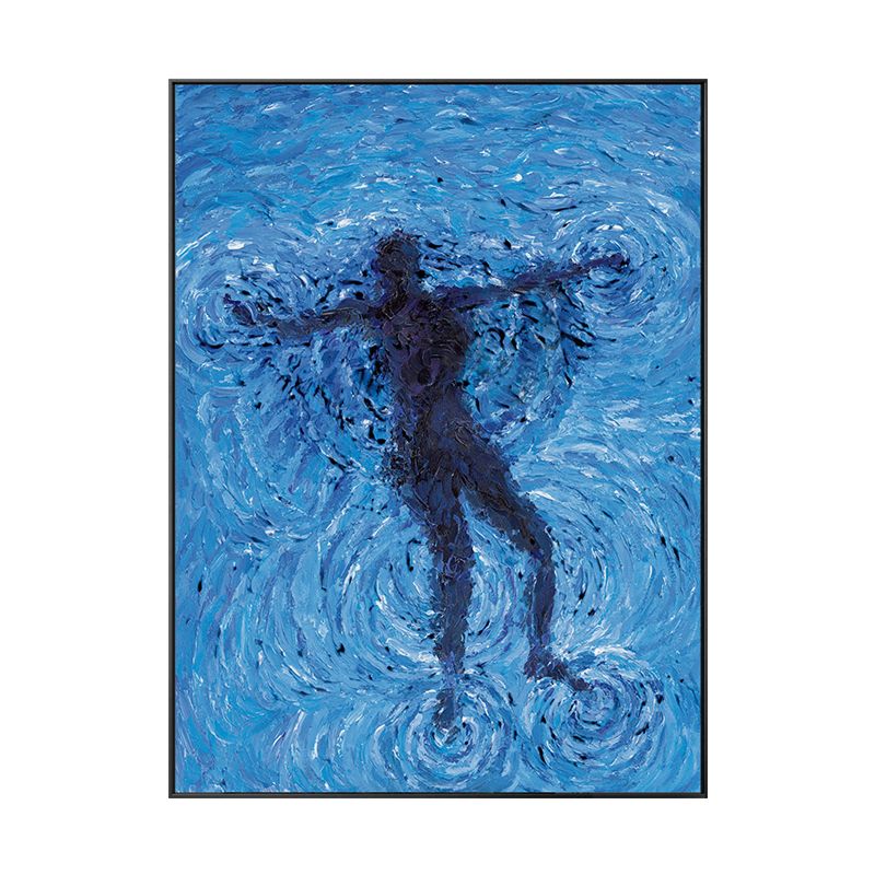 Floating in the Sea Canvas Print Modernism Textured Bedroom Wall Art in Blue