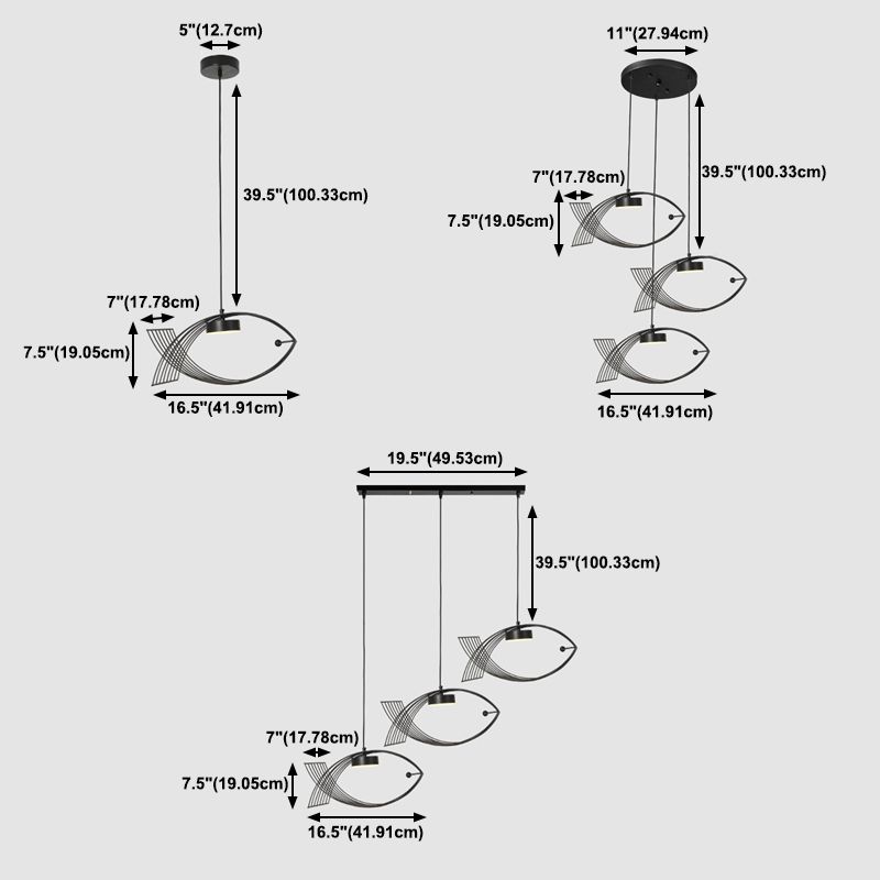Luz colgante de pescado artístico Minimalista Metal Comedor LED LECHE