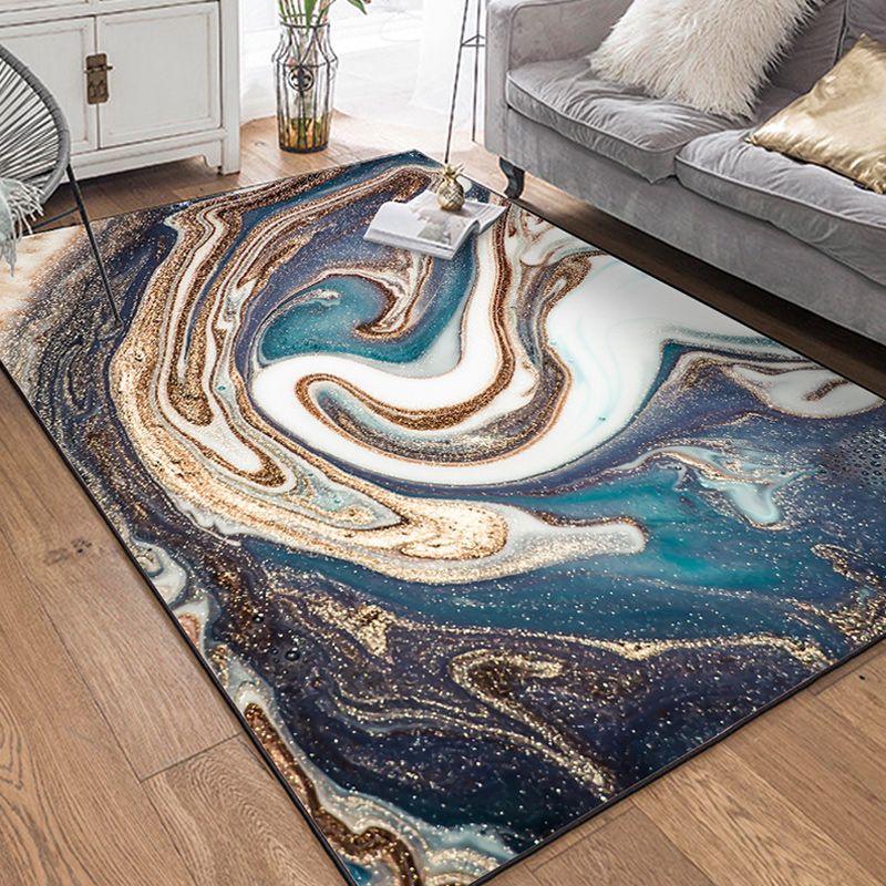Unique Watercolor Pattern Rug Blue Multicolor Modern Rug Polyester Washable Anti-Slip Backing Carpet for Living Room
