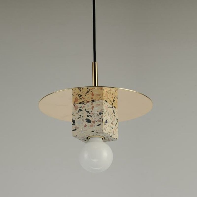 Stone Square Hanging Ceiling Light Minimalist Style Gray-White Pendant Lighting for Bedroom