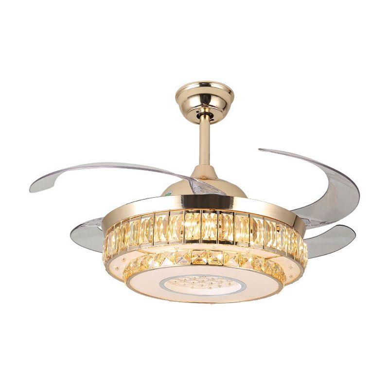 Lámpara de ventilador colgante de cristal redonda de 2 niveles moderna de 19 "de ancho LED semi iluminación de montaje, 4 cuchillas