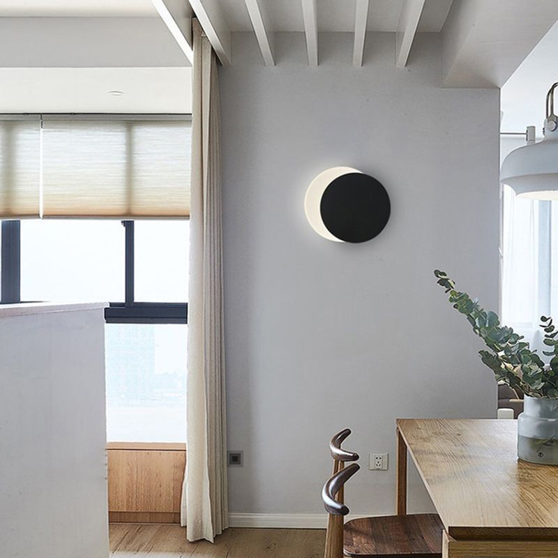 Contemporary Wall Sconce Circle Sconce Lighting in Black for Bedroom