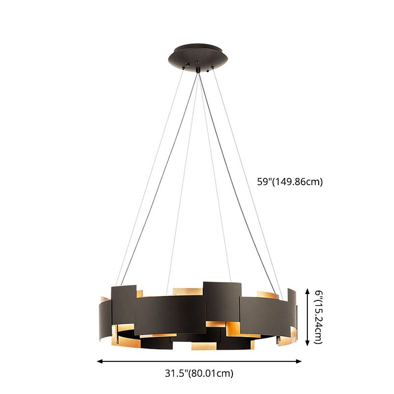 Simplistic Chandelier Light Fixture Black Circle Hanging Light Kit with Metal Shade