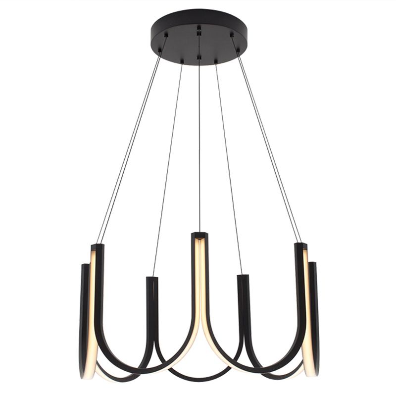 Black Geometric Chandelier Modern LED Hanging Light with Aluminum for Bedroom