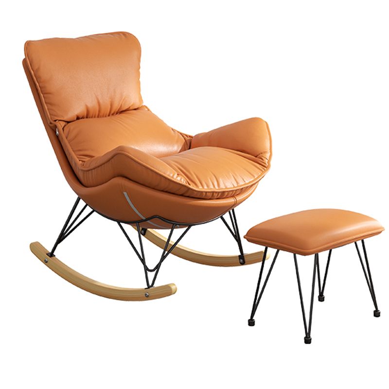 Contemporary Rocking Chair Fabric Upholstered Tufted Metal Frame Indoor Rocking Chair