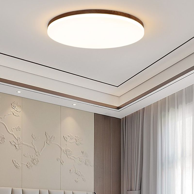 Wood Modern Flush Mount Geometric Shape LED Ceiling Light with Acrylic Shade for Bedroom