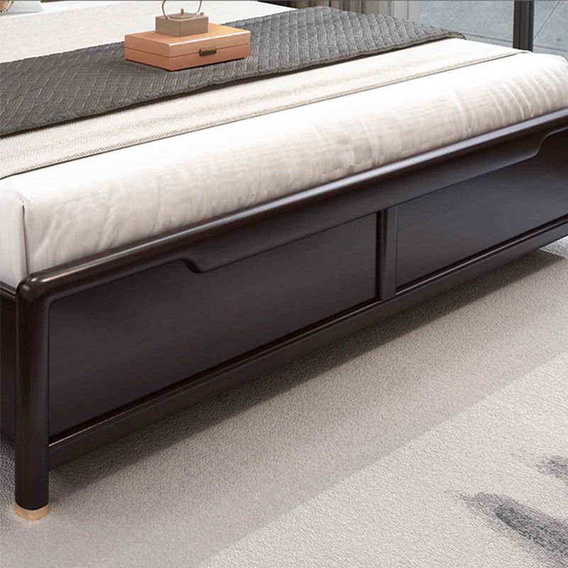 Rubberwood Standard Bed Mid-Century Modern Panel Bed with Headboard