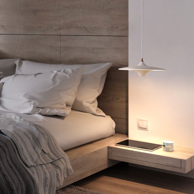 Flying Saucer Bedside Suspension Light Metallic 1 Bulb Minimalist LED Pendant Lamp
