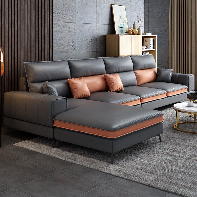 Nordic Faux Leather Stationary Living Room Square Arm Sofa Chaise