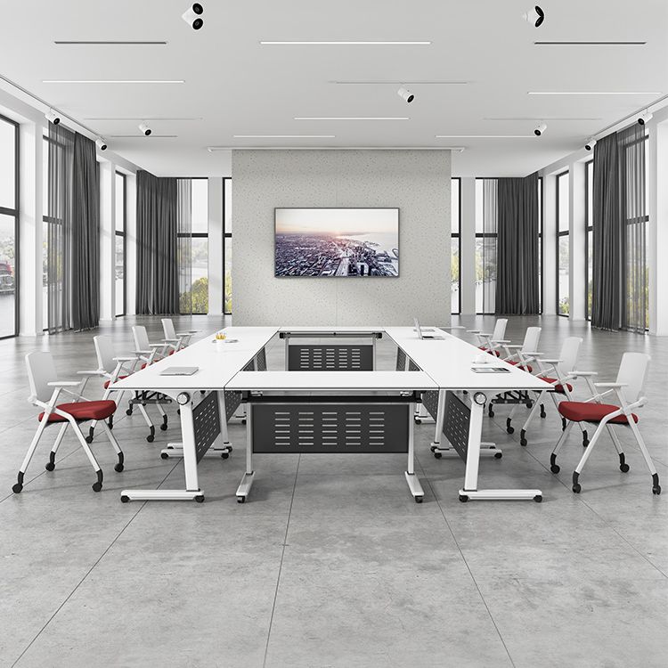 White Manufactured Wood Top Office Desk Modern Folding Desk with Wheels