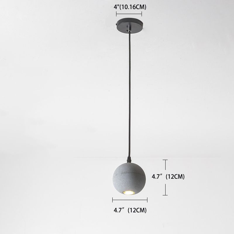 Grey Spherical Shape Pendant Lamp Modern Minimalist Cement Hanging Lamp for Living Room
