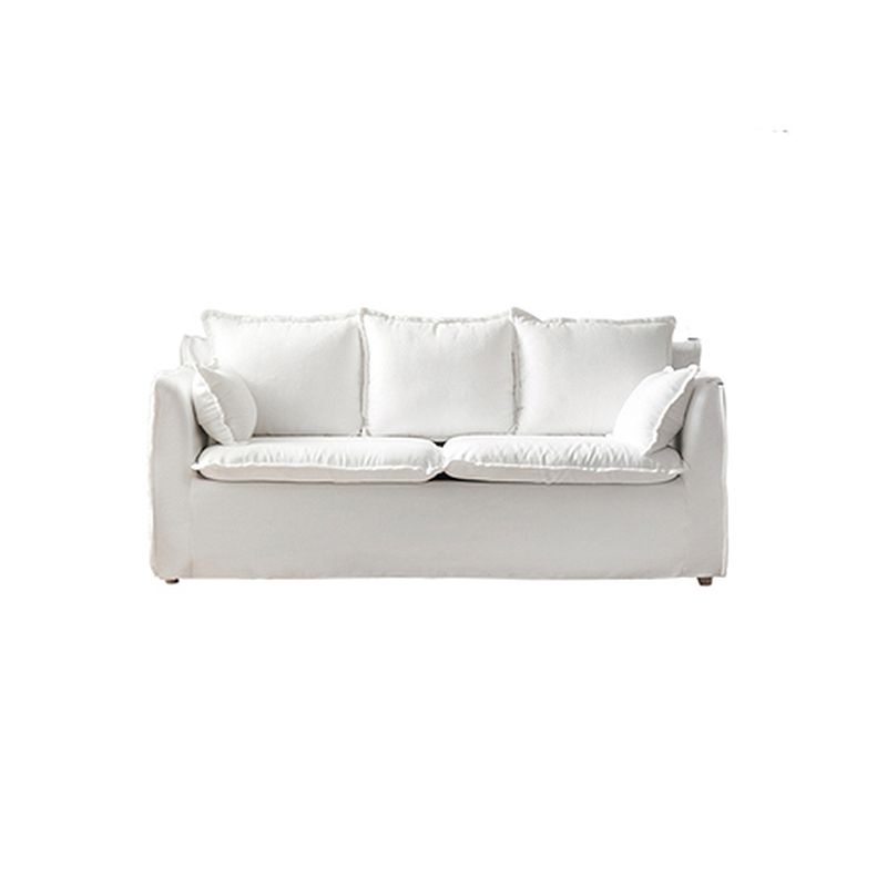 White Linen Contemporary Standard Square Arm Sofa for Living Room, Apartment