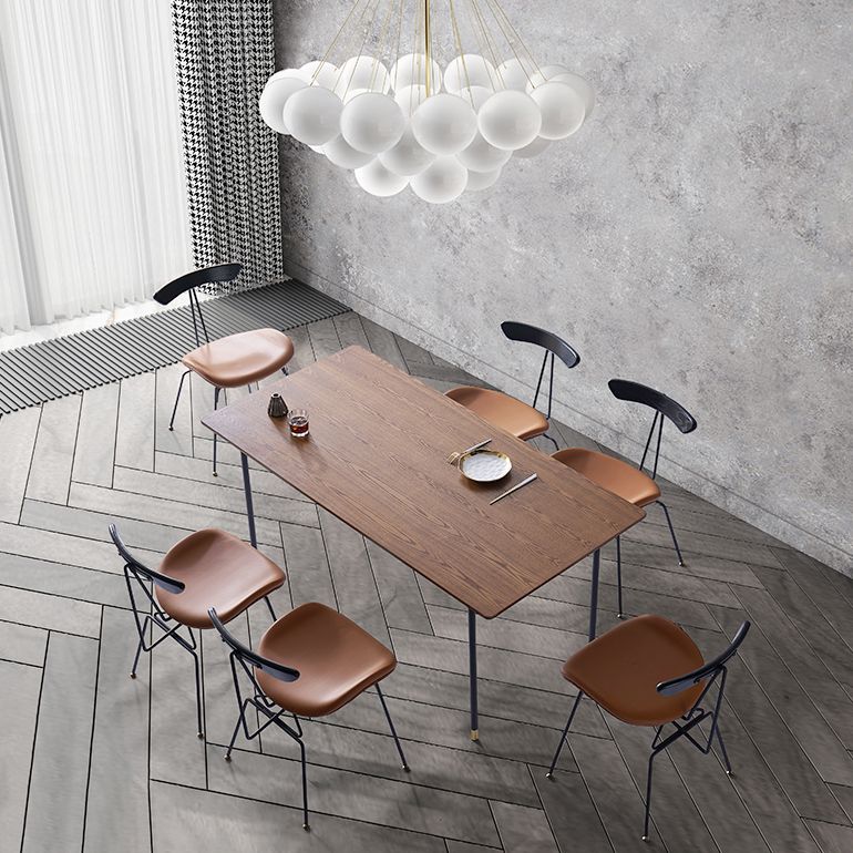 Mesa de comedor de estilo tradicional de lujo, mesa rectangular marrón de madera maciza con 4 patas