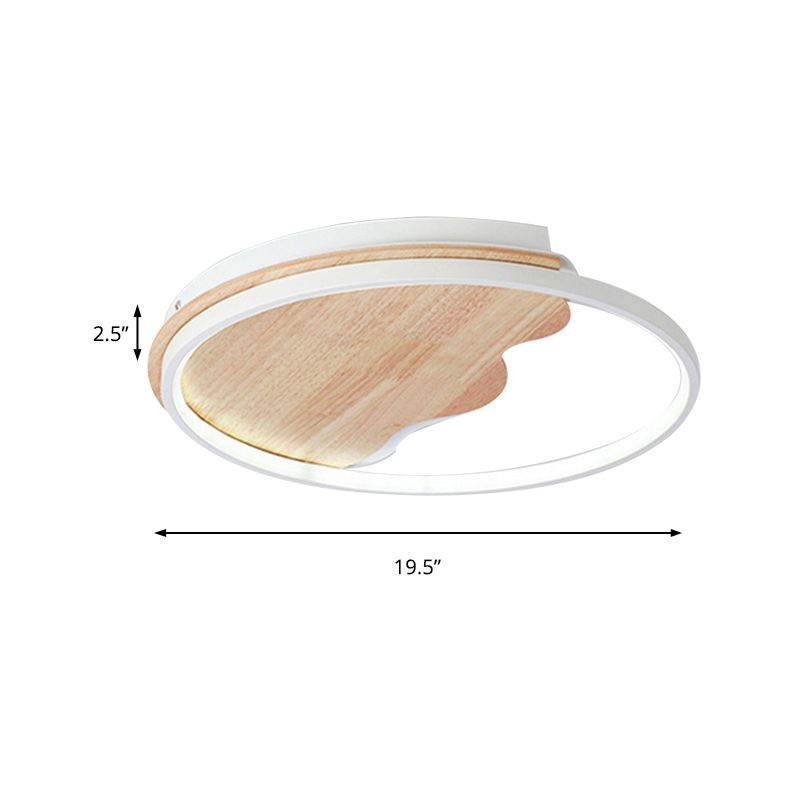 Nordic Style Wave Flush Ceiling Light with Ring Wood White Ceiling Fixture for Study Room