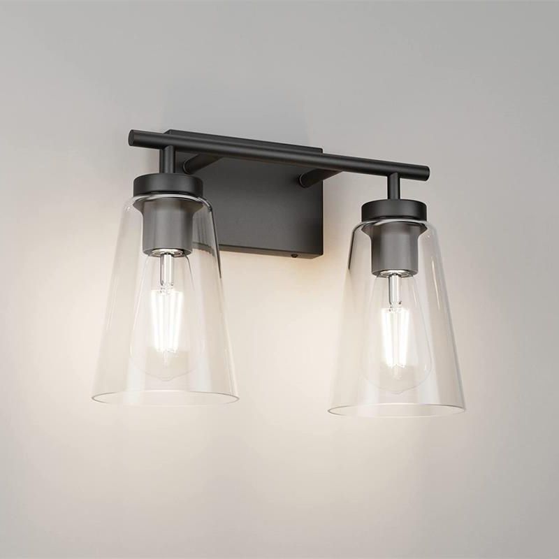 Black Finish 2/3/4-Light Modern Bathroom Vanity Light Glass Shaded Bath Bar
