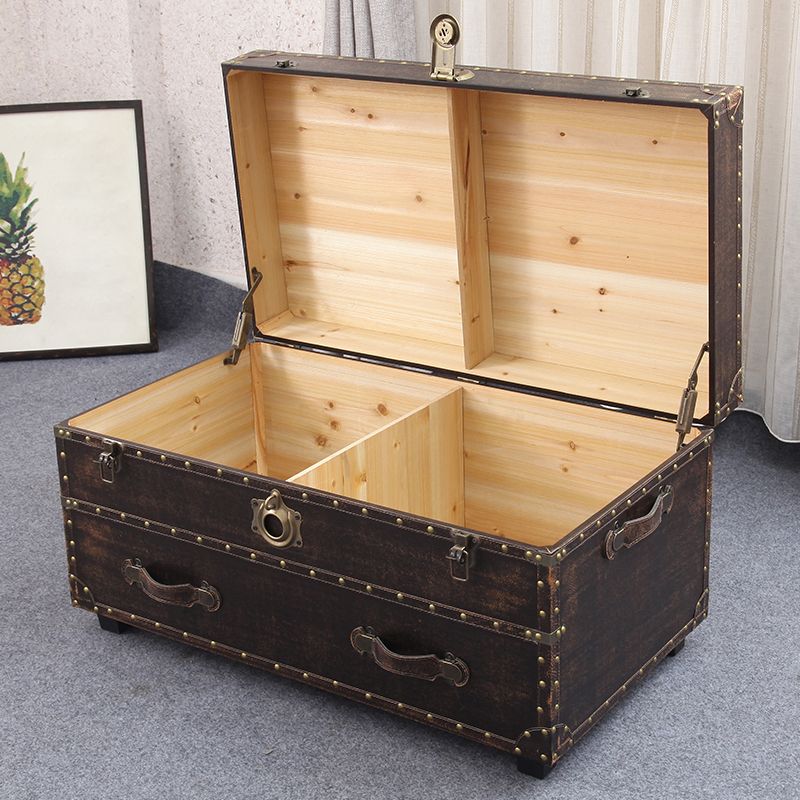 Scandinavian Trunk Storage Coffee Table Wooden Cocktail Table for Living Room