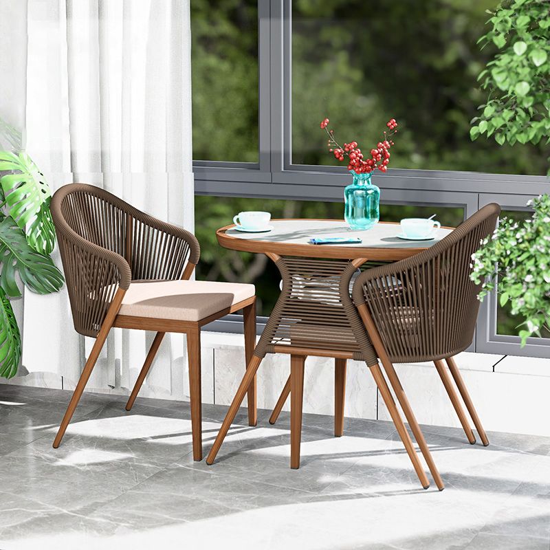 Boho Stone Top Dining Table Set 1/3 Pcs Outdoor Wicker Dining Set