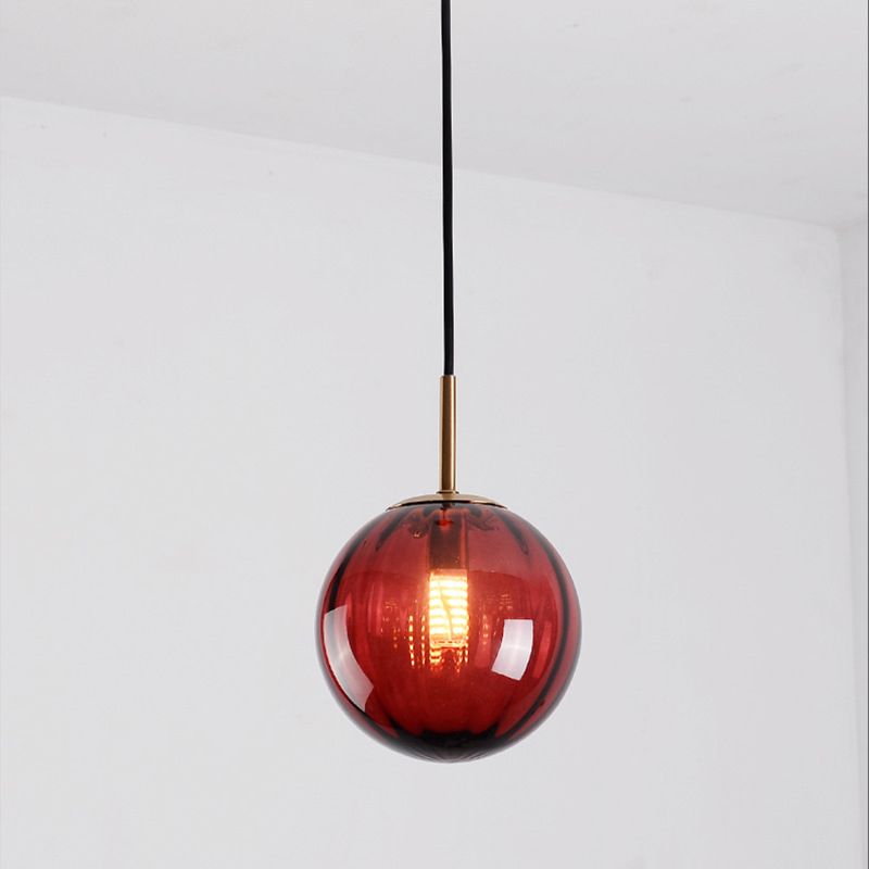 Bubble Ceiling Pendant Light Macaron Amber/Green/Red Glass 1 Head Bedroom Hanging Ceiling Light