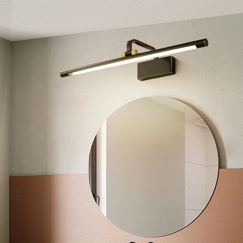Single Light Metal Linear Wall Lighting Modern Style Mirror Wall Mounted Light Fixture in Black