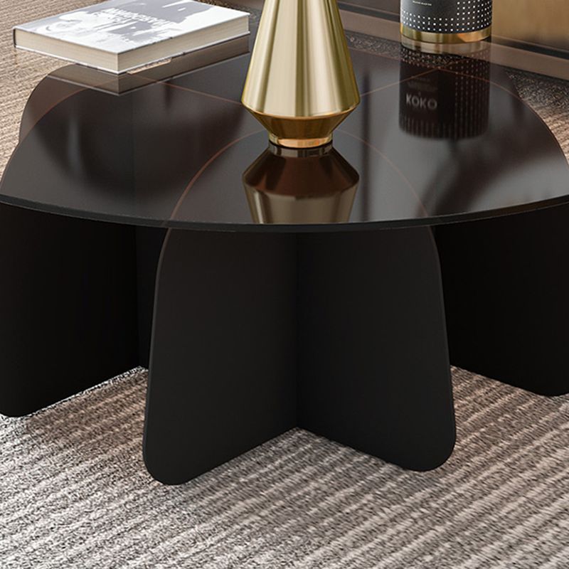 13.7"H Modern Metal Abstract Glass/slate Round Top Coffee Table