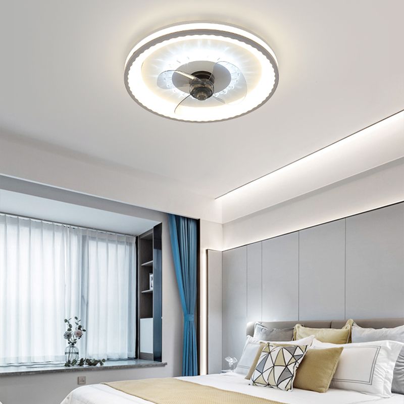 Circular Flush Mount Fan Light Fixture Simple Acrylic White LED Semi Flush Mount for Bedroom