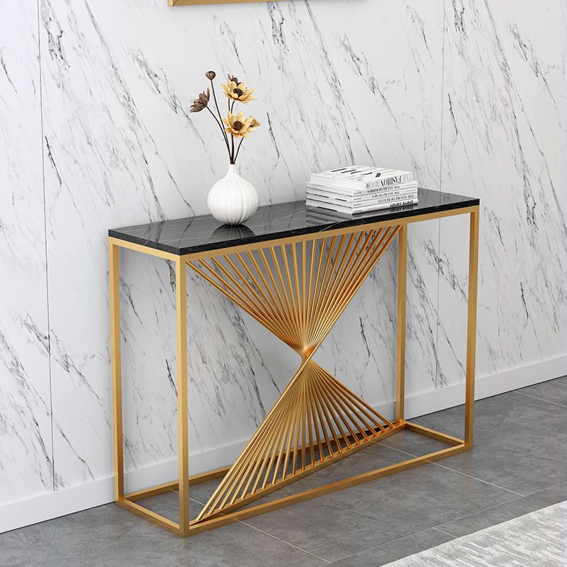Glam Rectangle Accent Table 31.5" Tall Marble Console Table for Hall