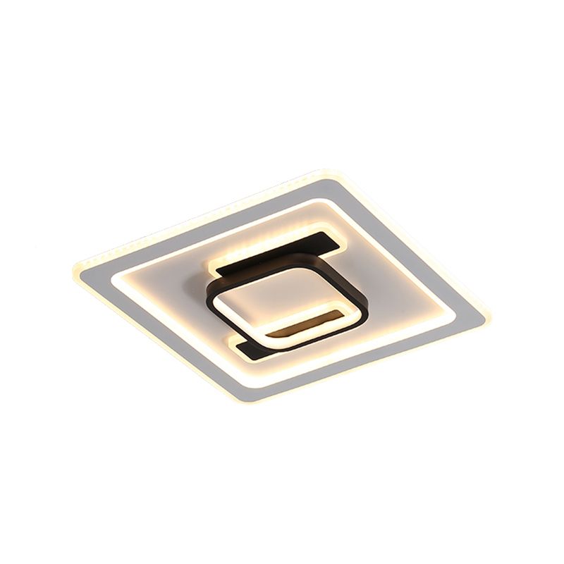 Square Frame Flush Mount Lamp Modernist Metallic Bedroom Black and White LED Flush Mount Fixture in Warm/White Light