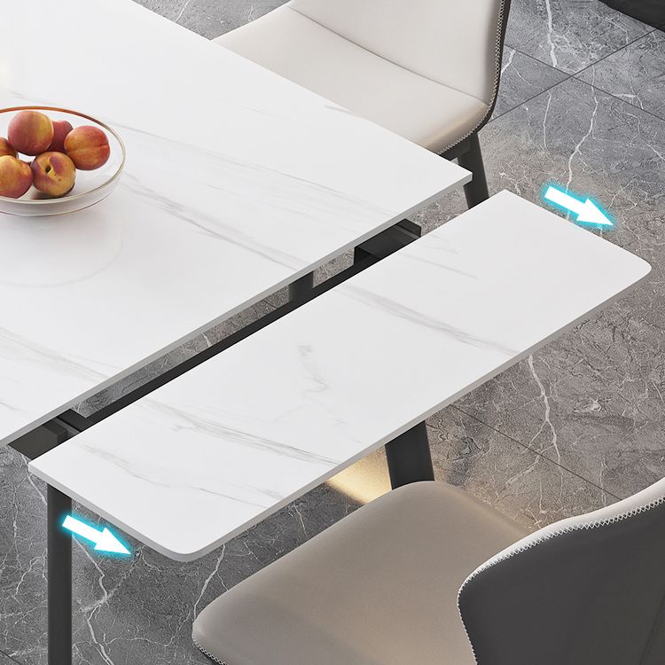 Industrial Dining Table with Leaf Extension Black Metal Base Dining Table