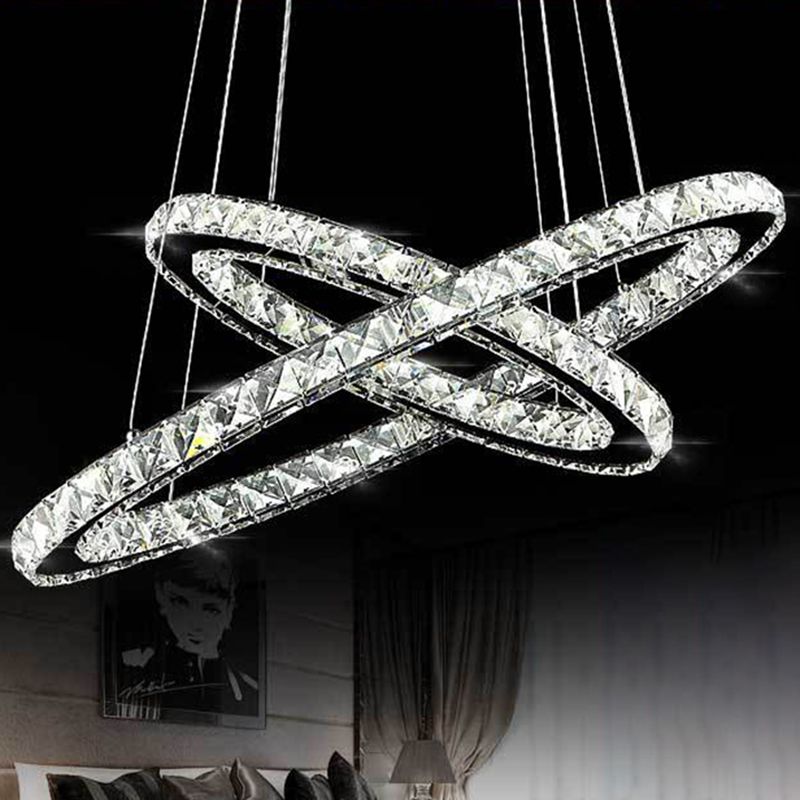Modern Circle LED Chandelier Light Fixtures Crystal Block Hanging Pendant Lights for Bedroom