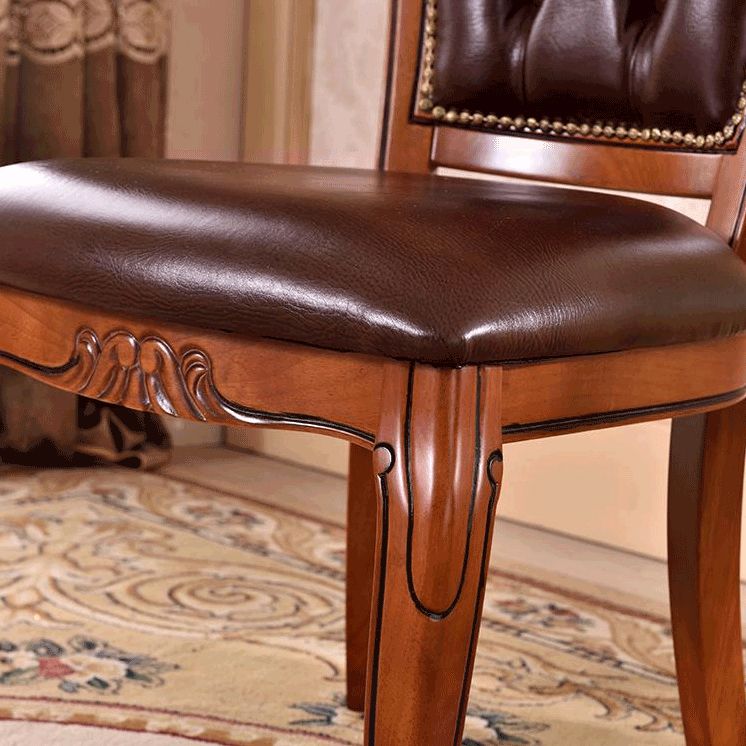 Leather High Back Dining Side Chair Kitchen Side Chair with Solid Wood Legs