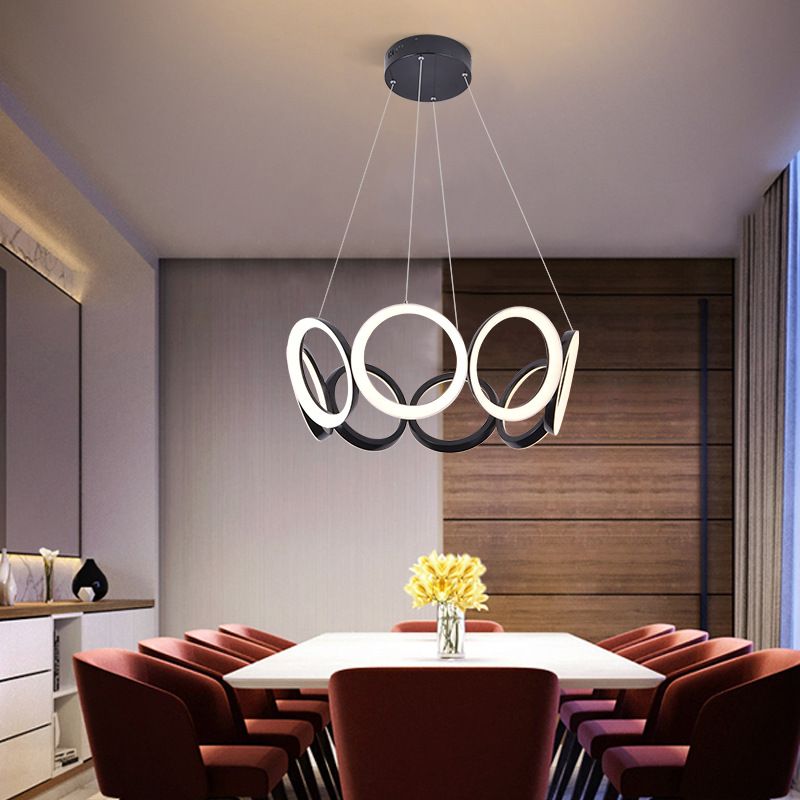 Elektroplate aluminium led kroonluchter in moderne eenvoud acryl circulaire hanglamp in zwart