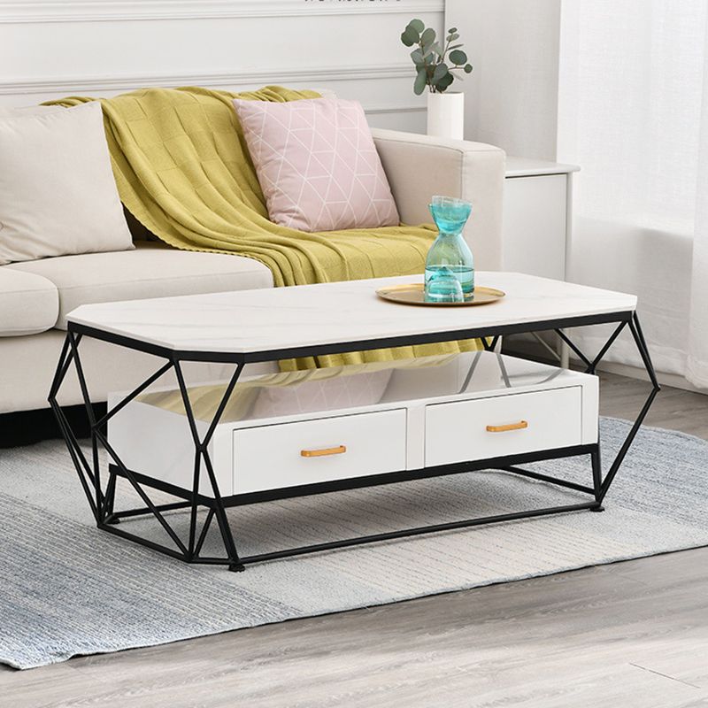 Geometric Slate Coffee Table 2 Drawers Frame Cocktail Table - 17.7" H
