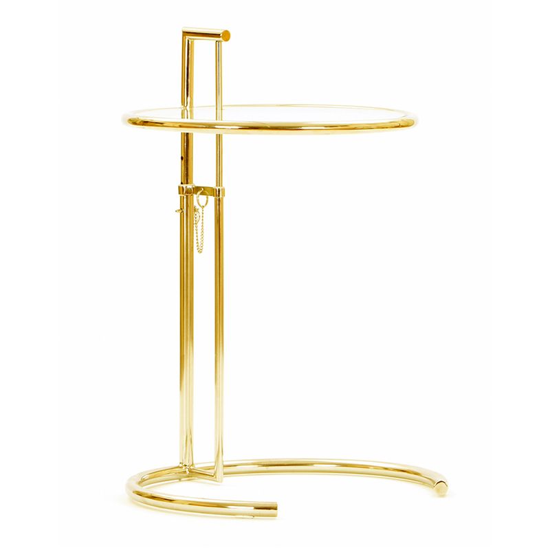 Modern 20-inch Round Glass Top End Table Metal C Side Table- Adjustable Height