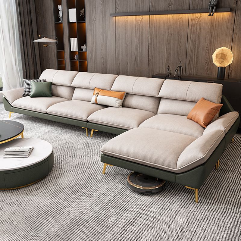 Flared Arm Faux Leather Furniture Sectionals in Green and White