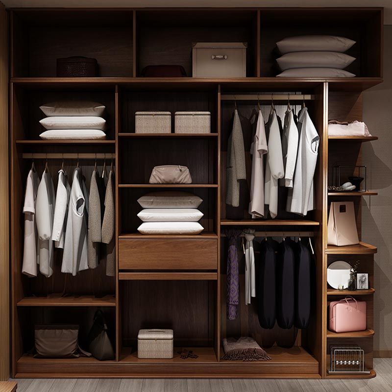 Bedroom Wardrobe Storage Cabinet Artificial Wood Modern - Armoire with Shelves