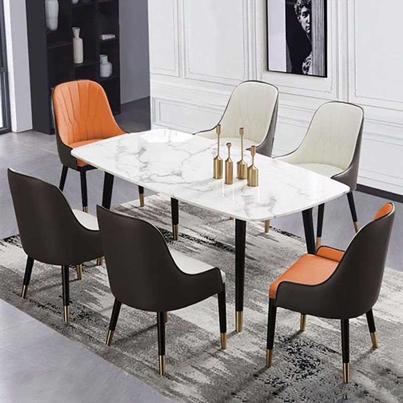 Sillas laterales de comedor con respaldo sólido y brazo de diseño escandinavo Sillas laterales de comedor de cuero