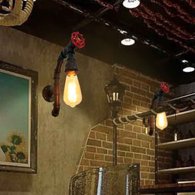 Metal Bare Bulb Wall Mounted Pipe Light Vintage 1 Light Dining Room Sconce in Aged Silver/Weathered Copper