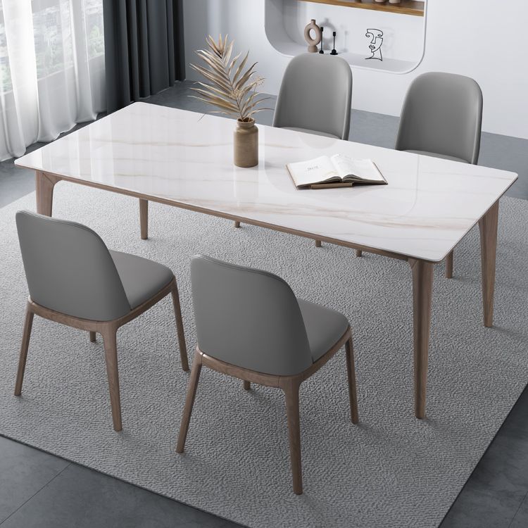 Medieval Modern Sintered Stone Dining Table Rectangle Table with Wooden 4 Legs