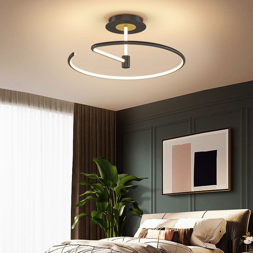 Moderner Stil Wirbel Welle Semi Flush Mount Light Metal 1 Light LED Flush Light
