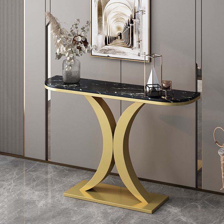 Glam Iron Console Sofa Table Half Moon Marble Console Accent Table for Hall