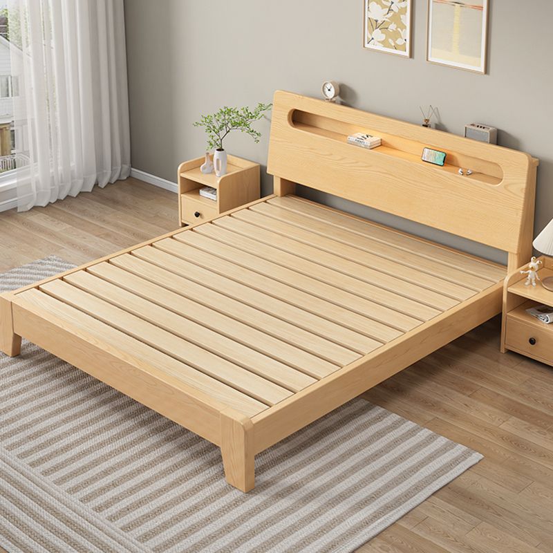 Contemporary Standard Bed Solid Wood Storage Panel Bed with Headboard