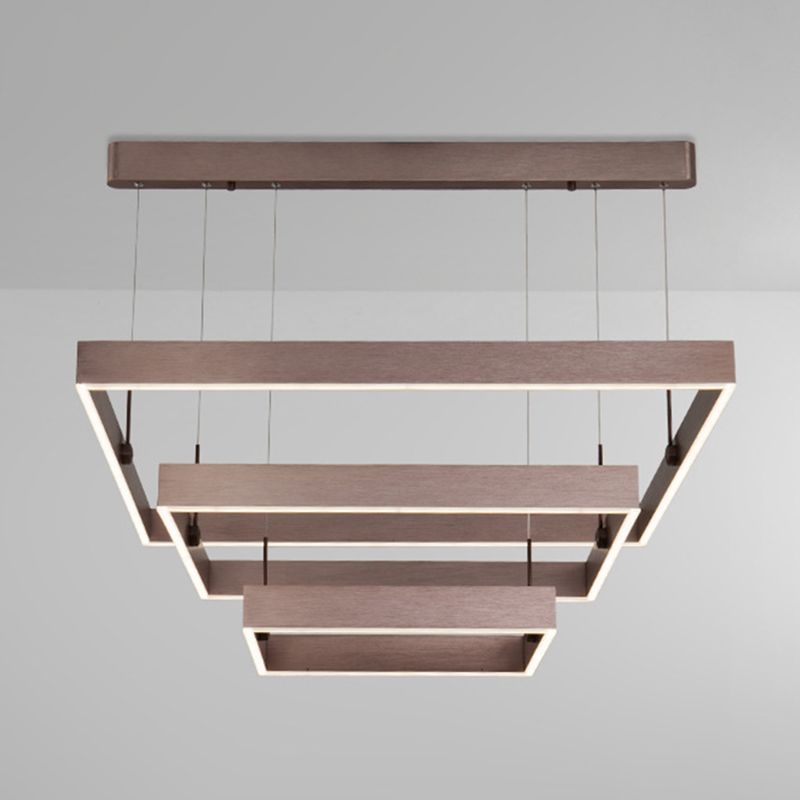 3-Tier Square LED Pendant Light Modern Metal Coffee Finish Chandelier for Living Room