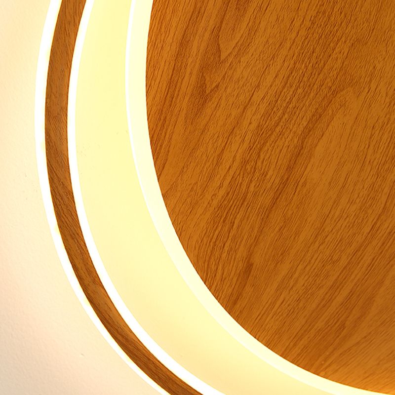 Wooden Ceiling Light 1-Light Round Modern Flush Mount Light for Living Room