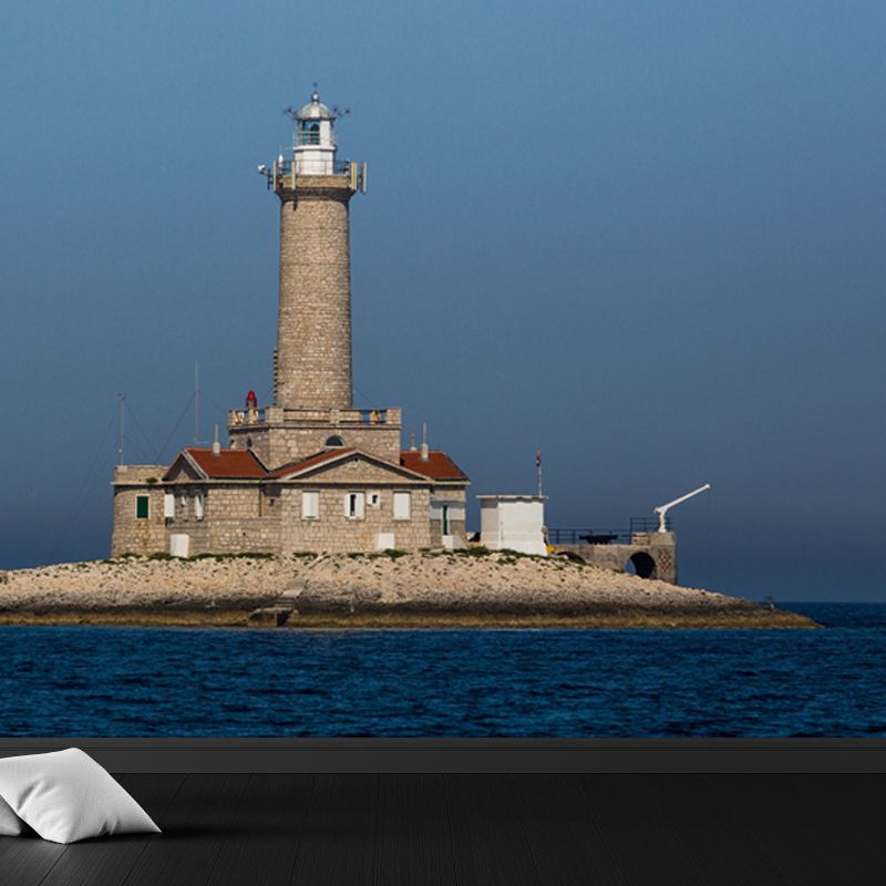 Giant Nautical Mural Wallpaper in Blue Lighthouse Scene Wall Decor, Custom Printed