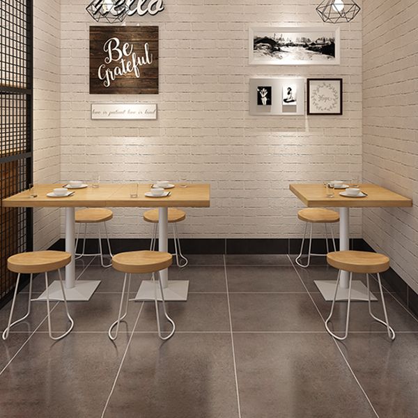 Metal Industrial Square Dining Table Pine Solid Wood Top Table with Pedestal Base